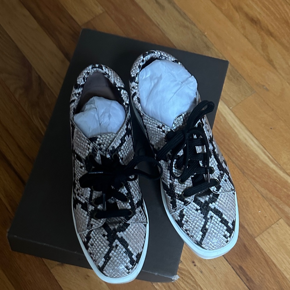 Paolo Kids Black and White Snake Print Sneakers